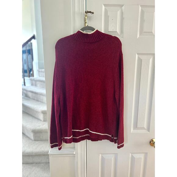 Vintage Y2K Big Dog Burgundy Red Dog Scarf Snowflake Winter Print Sweater - Picture 3 of 5